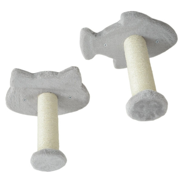Rootz Cat Klatrevægsæt - Kattetrin - Dobbelt platform - Hjørneplatform - Plysbeklædt spånplade - Pladsbesparende - 90 cm x 26 cm x 12,5 cm
