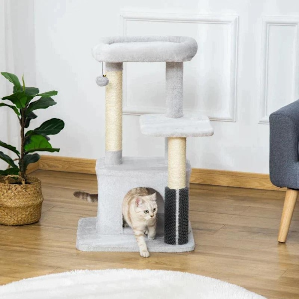 Rootz Skrapstolpe - Kattträd med massagehörna - Kattgrotta - Lekboll - Kattskrapstolpe - Sisalrep - Ljusgrå - 48 x 48 x 85 cm