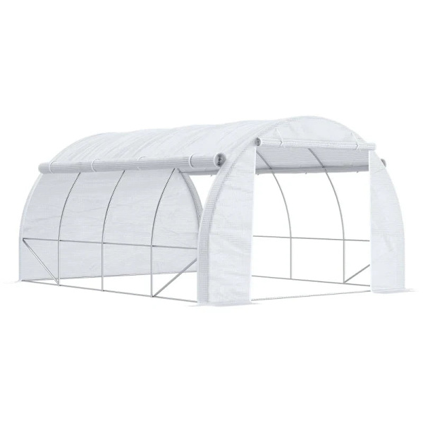 Rootz Tunnel Drivhus - Walk-in Grow House Telt - Roll Up Walls - Zip dør - Galvaniseret stålramme - Forstærket dæksel - Hvid - 4x3x2m
