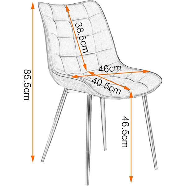 Rootz Set med 8 matstolar - Sammetsklädd - Ergonomisk sittplats - Bekväm, hållbar, golvsäker - Mörkgrå metallben - 85,5 cm x 46 cm x 40,5 cm