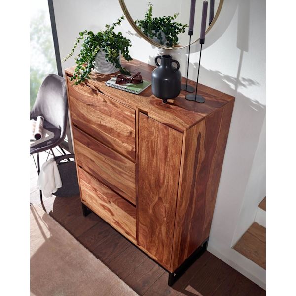 Rootz skoskab massivt sheesham træ 88x120x40 cm skohylde lukket - Design sko kommode med hylde - Sko opbevaringshal kommode til sko høj