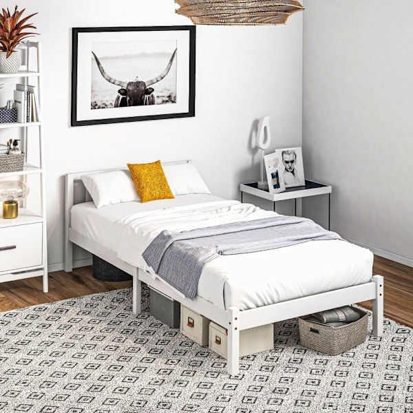 Rootz yhden hengen sängyn runko - mäntypuusänky - luonnonpuurunko - säilytystila - 208 cm x 96 cm x 70 cm - valkoinen runko - patja ei sisälly hintaan