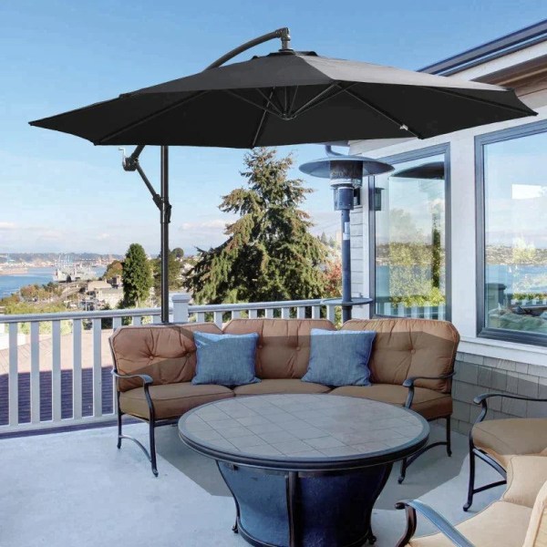 Rootz Parasol - Cantilever Parasol - Umbrella with Hand Crank - Steel Arch Rods - Polyester Fabric - Black - Ø3 x 2.5H m