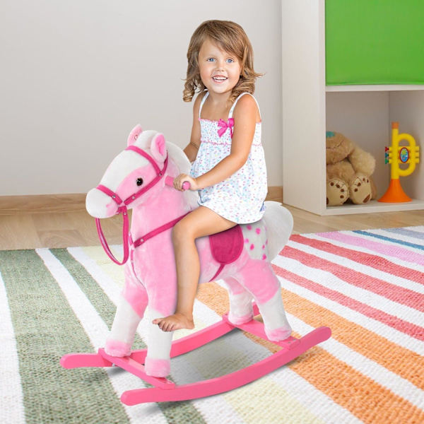 Rootz børne gyngehest - Pink - Plys, poppel - 29,13 cm x 11.024 cm x 25,59 cm