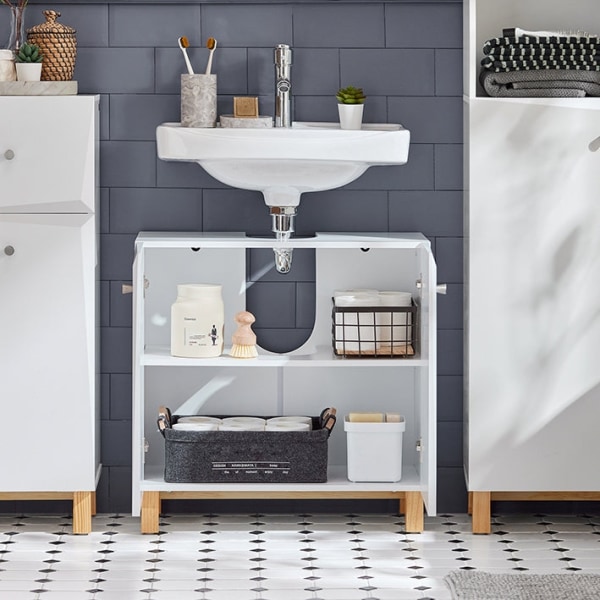Rootz Underskab til vask - Badeværelsesskab - Opbevaring under vask - Justerbar hylde - Tippsikring - MDF-konstruktion - 60 cm x 60 cm x 30 cm