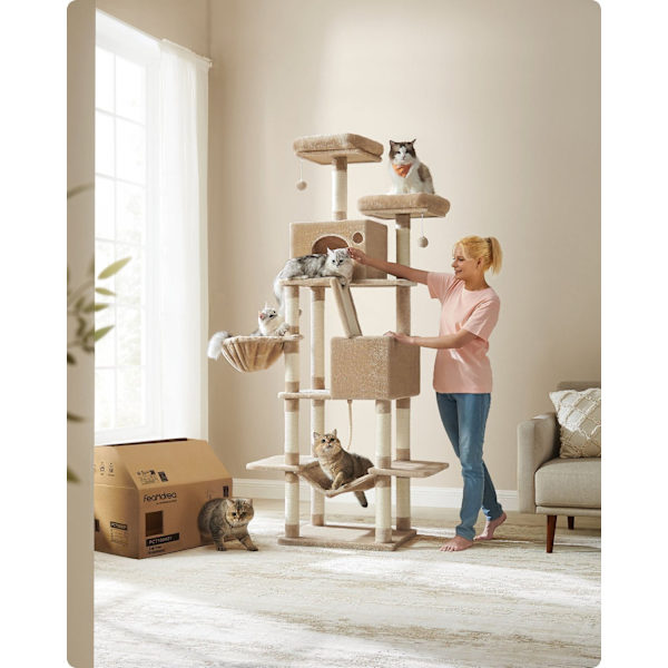 Rootz stor skrapstolpe - Cat Tree - Multi-level Scratcher - Chipboard Plysch Sisal - 60cm x 50cm x 206cm