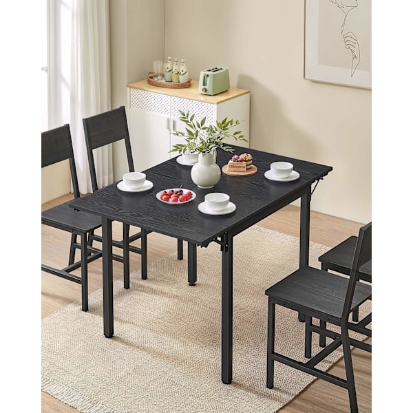 Rootz Folde Spisebord - Ibenholt Sort - Blæk Sort - Spånplade Stål - Pladsbesparende - 78 cm x 120 cm x 76,2 cm - Letvægt 17,5 kg