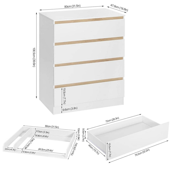 Rootz Puslebord med 4 skuffer - Babykommode - Børnehavemøbler - Spånplade og MDF - 80 cm x 109,2 cm x 75 cm