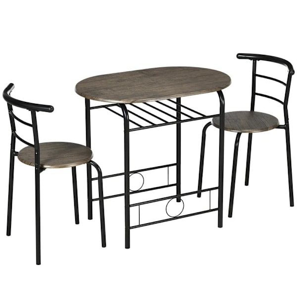 Rootz keittiön pöytäsetti - ruokailuryhmä - 3-osainen bistrosetti - 1 pöytä - 2 tuolia - MDF/metalli - Musta - 80 cm x 53 cm x 74,5 cm