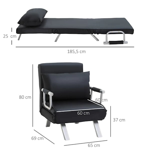 Rootz Fåtölj - Gästsäng - Bäddsoffa - Inklusive kuddar - Vardagsrum - Sovkomfort - Sammetspolyester - Svart - 65L x 69W x 80H cm