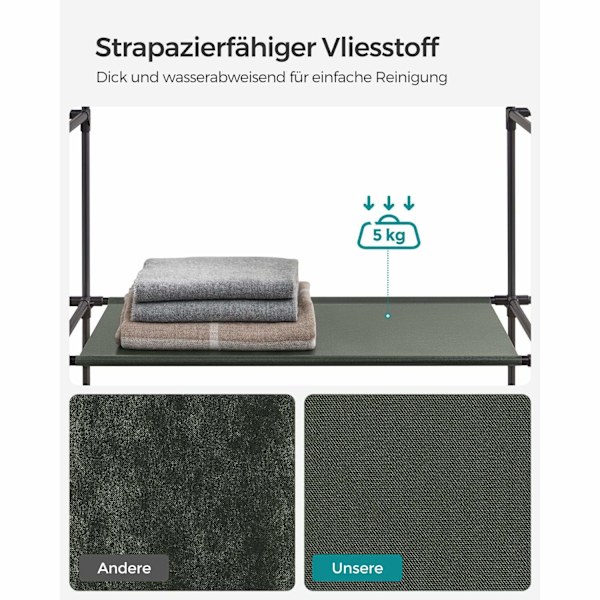 Rootz-kangaskaappi - Vaatekaapin järjestäjä - Säilytysyksikkö - Kuitukangas - Metalliputki - PP-muoviliitin - Sage Green - 45cm x 150cm x 175cm