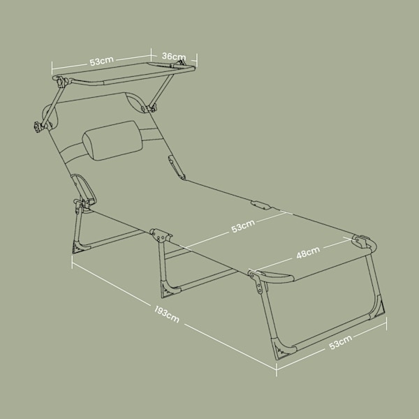 Rootz Foldbar Sun Lounger - Dollstol - Outdoor Recliner - Lätt och hållbar - 53 cm x 193 cm x 29,5 cm