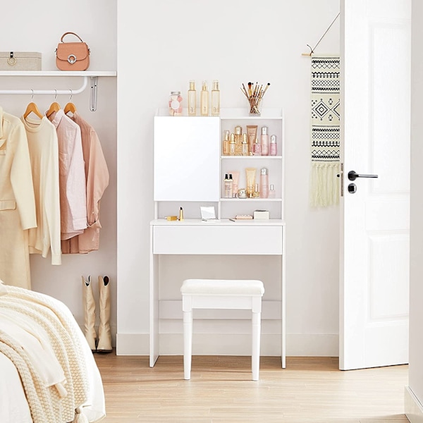 Rootz White Chipboard -pukupöytä - Meikkipöytä - Meikkipöytä - 70 x 40 x 136 cm - Kaatumisenestolaite - Helppo koota - Säilytystila