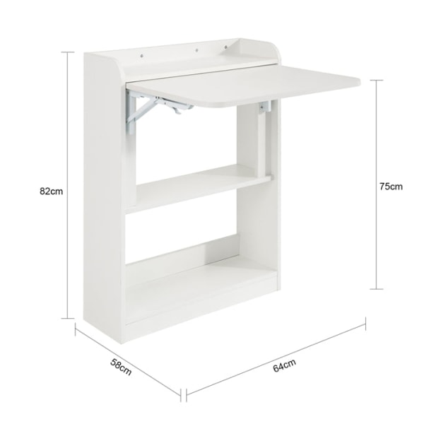 Rootz hopfällbart skrivbord - Datorbord - Arbetsbord - Multifunktionellt, utrymmesbesparande, säkert låsdesign - Vit - 64cm x 82cm x 58cm