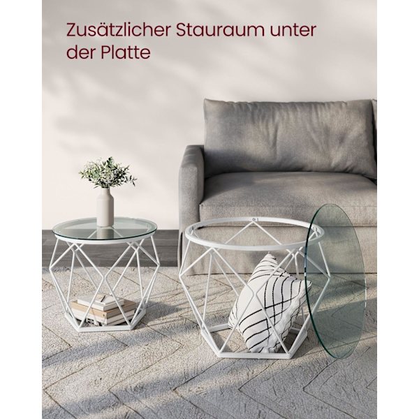 Rootz 2-delade sidobord - Ändbord - Bord av härdat glasstål - Lätt hållbar design - Modern heminredning - 50 cm x 40 cm x 40 cm & 40 cm x 36 cm x 36 c