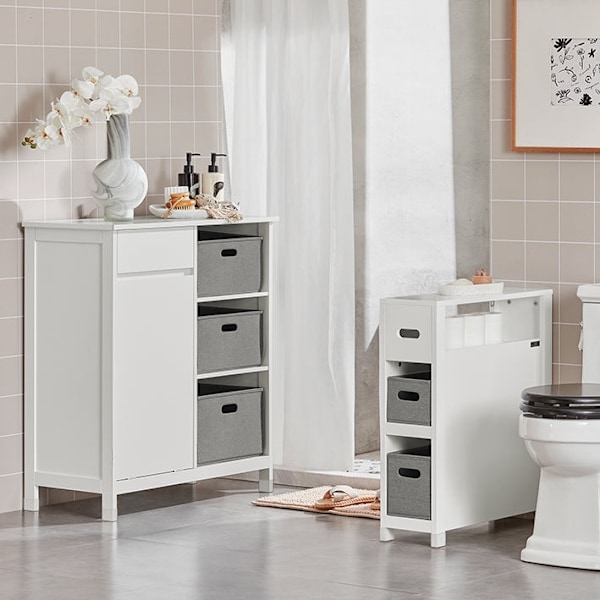 Rootz Linneskåp Tvättuppsamlare - Tvättkorg - Badrumsskåp - Vit - Fuktbeständig fotdyna - Enkel montering - 80cm x 91cm x 38cm