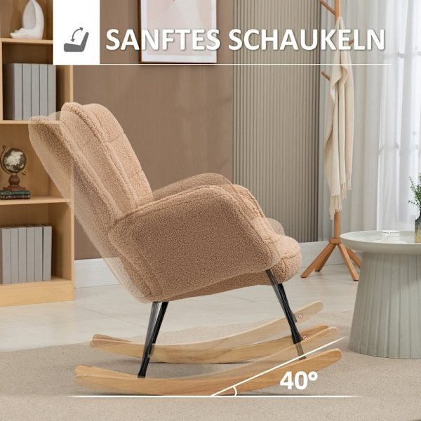Rootz Retro gyngestol i massivt træ - Hvilestol - Afslapningsstol - Elegant design - Buede træløbere - Tyk polstring - 92 cm x 71 cm x 101 cm - Brun