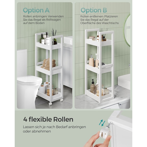 Rootz White Storage Cart - Rullvagn - Utility Cart - MDF och bambu - Lätt - Rymlig - Enkel montering - 20cm x 30cm x 80cm