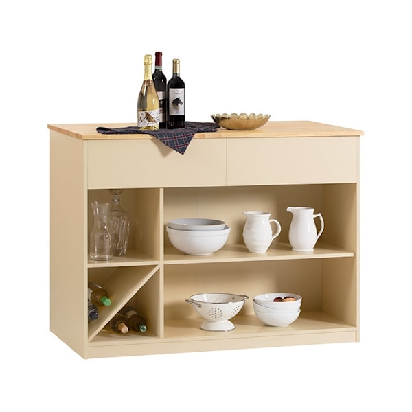Rootz Modern Kitchen Island - Skænk - Buffetskab - MDF og gummitræ - Rummelig opbevaring med 5 rum og 2 skuffer - Opbevaring af vinflasker - 120 cm x