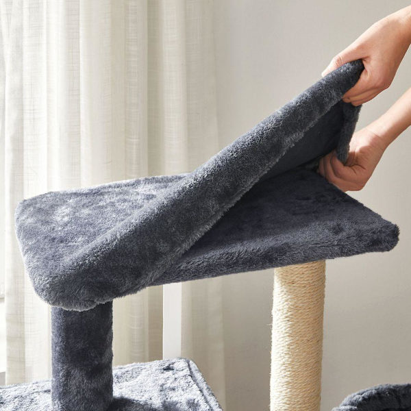 Rootz skrapstolpe - Kattskrapstolpe - Kattträdskrapstolpe - Golvstående skrapstolpe - Med solyta - Rökgrå - 46 x 41 x 84 cm