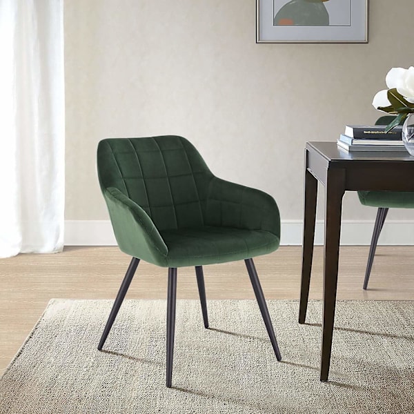 Rootz Set med 4 matstolar - Sammetsfåtöljer - Metallramstolar - Bekväma och ergonomiska - Hållbara och stabila - Snygg design - Mörkgrön - 49cm x 43cm