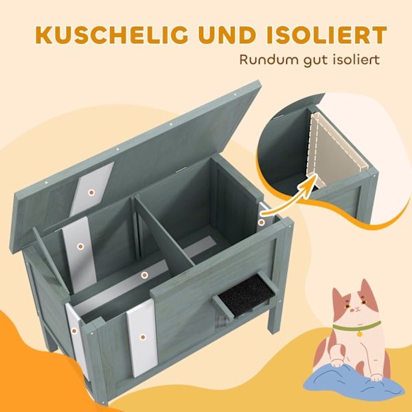 Rootz Outdoor Cat House - Katzenhaus - Säänkestävä Katzenhütte - Viihtyisä eristys - 85cm x 50 cm x 68,5 cm harmaa+musta