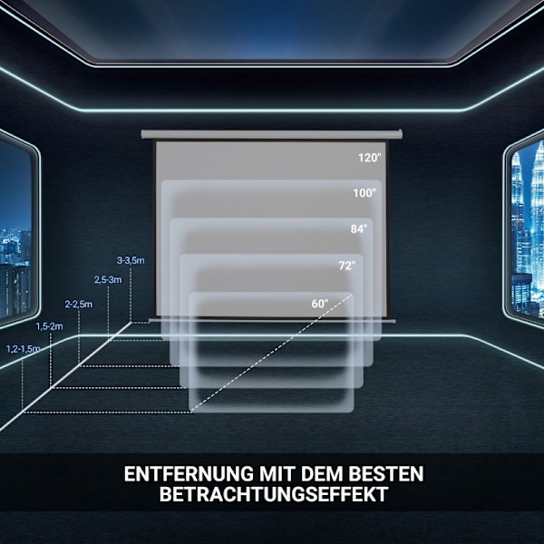 Rootz motoriserad projektorduk - Bioduk - Projektionsduk - Slitstarkt tyg - 171cm x 130cm - Vit - Kompakt design