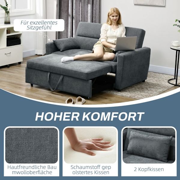 Rootz 2-i-1 sovesofa - Sofa - Gæsteseng - Ergonomisk design - 3 justerbart ryglæn - Højkvalitets polstring - 155 cm x 90 cm x 88,5 cm