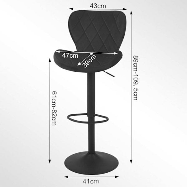 Rootz Velvet Barstol - Drejestol - Justerbar højde - 360° drejelig - Ergonomisk design - Mørkegrå/sort - 47cm x (89-109,5cm) x 54cm