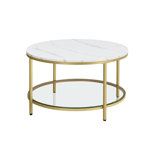 Rootz Marmor Hvid-Metallic Guld Sofabord - Stuebord - Moderne Centerbord - Spånplade - Hærdet glas - Stålstel - Justerbare fødder - Letvægts - Nem mon