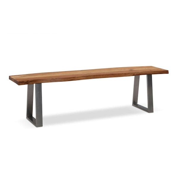 Rootz Modern spisestuebænk - Bænk i massivt akacietræ - Sæde med trækanter - Trapezformede metalben - Håndlavet - 120 cm x 40 cm x 45,5 cm