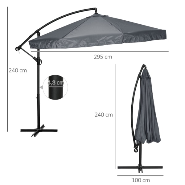 Rootz Cantilever paraply Ø3m - Roterbar parasol - Håndsvingparaply - UV-resistent polyester - 360 graders roterende baldakin - Nem betjening - 295cm x