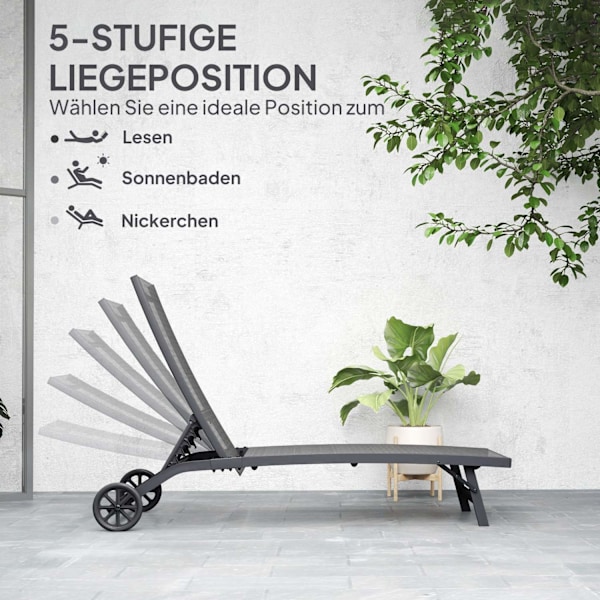 Rootz Sun Lounger - Udendørs hvilestol - Justerbar ryglæn - Åndbar komfort - 195 x 66 x 34 cm - Grå