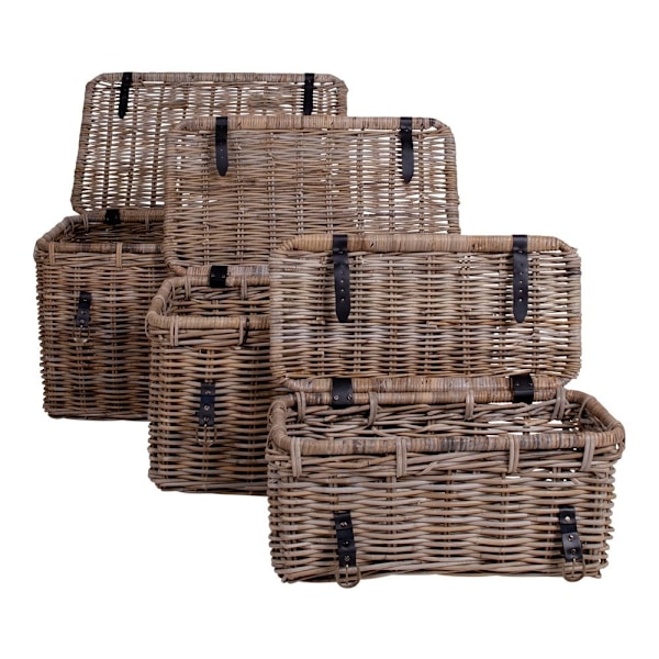 Rootz Depok 3 -stycken Set Storage Trunks - Rattan Chests - Wicker Bins - Versatile Storage - 81x51x48cm, 71x41x41cm, 61x30x29cm