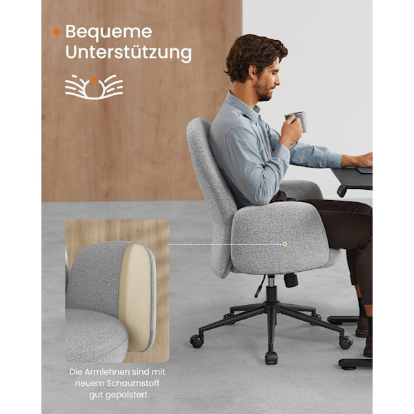 Rootz Snurrstol med Dove Grey Armstöd - Kontorssits - Justerbar i höjdled - Stålram - Bomull-linneblandning - 70 cm x 70 cm x (101-109 cm)