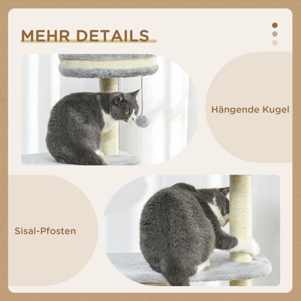 Rootz Cat Klatretræ - Kradsestolpe - Cat Tree Tower - Cat Activity Center - Plys - Sisal Reb - Underholdning - 59cm x 35cm x 100cm