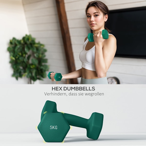 Rootz hanteluppsättning med rack - vikter - fitnessutrustning - hexagonal design - rymdbesparande - 3 kg till 5 kg - hantel 18x8x8cm, rack 42x10x30cm