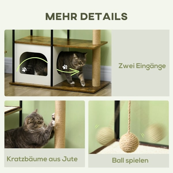 Rootz Cat Scratching Post Tree - Climbing Paradise - Cat House - Jute Rep Scratching Posts - Hängande lekboll - 80cm x 40cm x 118,5cm