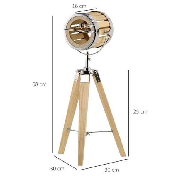 Rootz Bordlampe - Sengelampe - Stativlampe - Træstativramme - Spotlight Design - Natur/Sølv - 30 cm x 30 cm x 68 cm