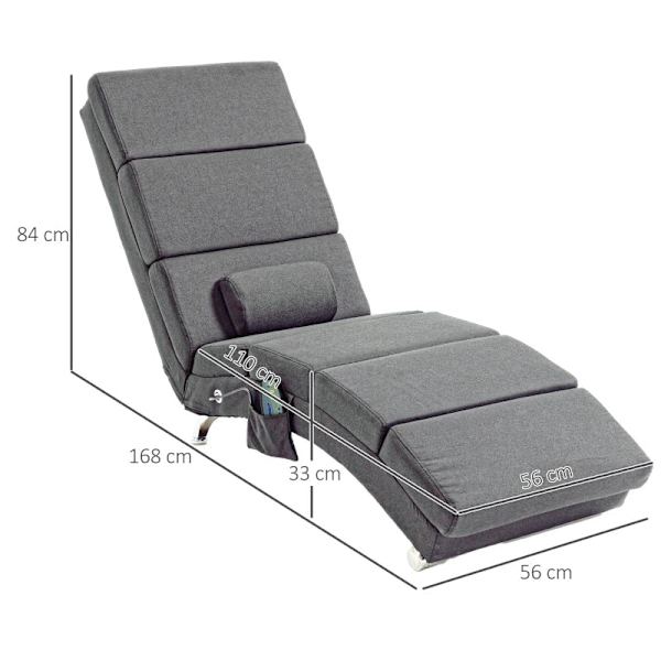 Rootz Massagestol - Avslappningsstol - Liggstol - Golvstol - Sidoficka - 5 lägen - 8 vibrationspunkter - MDF-paneler - Stålram - Linnetyg - Grå - 56 x