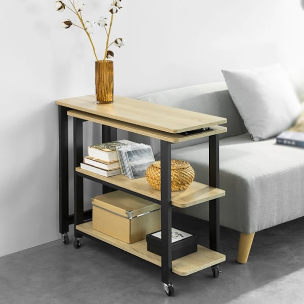 Rootz L-formet sidebord - Sofabord - Hjørneskrivebord - Industrielt design - Fleksibel og mobil med låsbare hjul - Metalstel af høj kvalitet - Robust