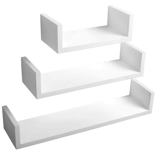 Rootz væghylde - U-formet afsats - Flydende bogreol - Displaystativ - Opbevaringsholder - Monterbart stativ - Hvid - 26,0 x 8,7 x 8,2 tommer