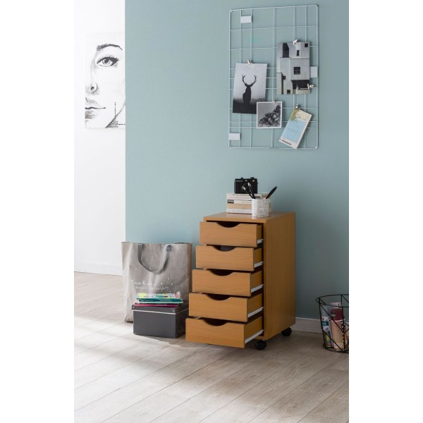 Rootz rullcontainer 33 x 68 x 38 cm MDF trä 5 lådor sonoma - Modern lådcontainer med hjul - Stativcontainer kontorscontainer