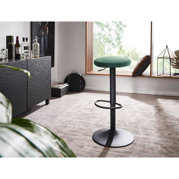 Rootz baarijakkara sametinvihreä jakkara ilman selkänojaa 58 - 79 cm - Keittiöjakkara kangas - metalli 100kg - Design baarijakkara työjakkara pyörivä