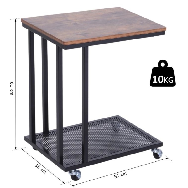 Rootz Sidebord - På hjul - C-Shape - Opbevaringshylde - Stål - MDF - Sort-brun - 51 x 36 x 61 cm