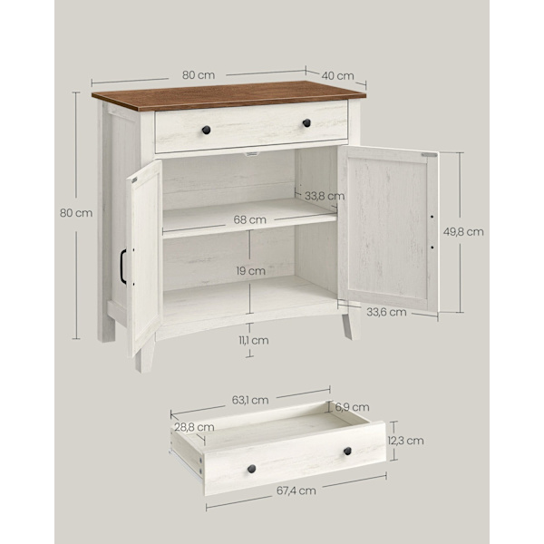 Rootz keittiökaappi - Kaappi - Säilytysyksikkö - Vintage White-Honey Brown - MDF - Lastulevy - Teräs - 40cm x 80cm x 80cm