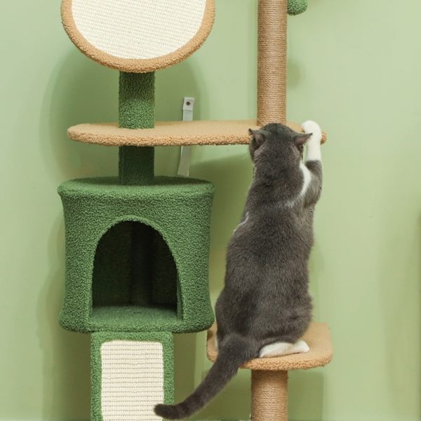 Rootz Cat Tree med konstgjorda löv - Skrapstolpe - Lekcenter - Plysch & Jute Comfort - 48L x 44W x 139H cm