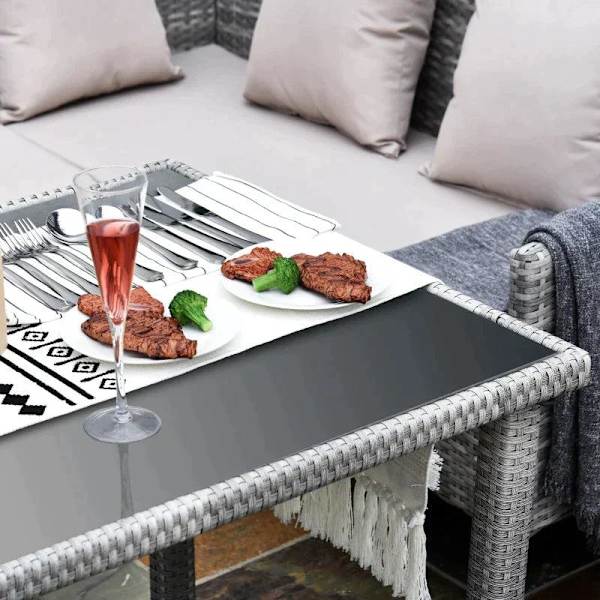 Rootz Sofasæt - Rattan Sædesæt - Havemøbelsæt - Spisebord - Metal - Grå/Cream