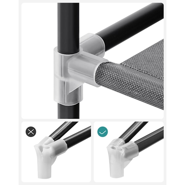 Rootz Portable Black garderob - Garderobsarrangör - Klädförvaring - Stålram - Non-Woven Tyg - Plastkopplingar - 45cm x 127cm x 176cm - Lättvikt - Enke