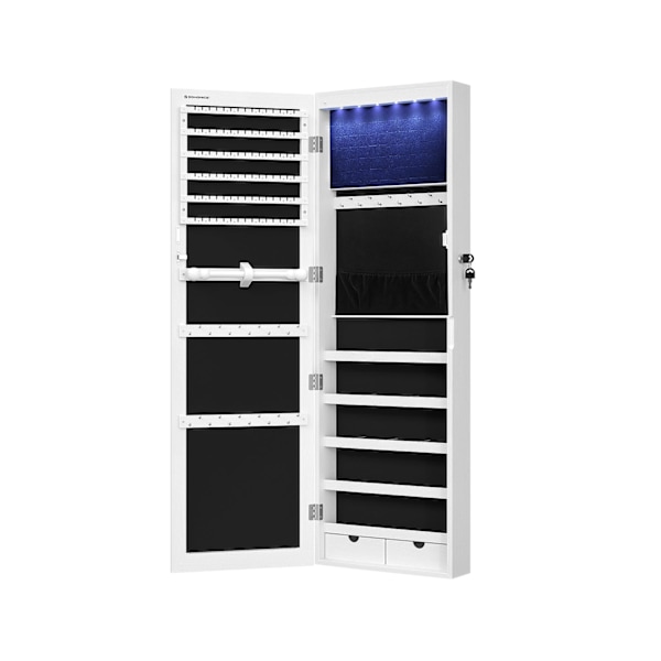 Rootz smykkeskab - Smykkearrangør - Smykkegarderobe - MDF-konstruktion - Fløjlsforing - Glasspejl - Skønhedsprogram - Nem organisering - Rummeligt lay